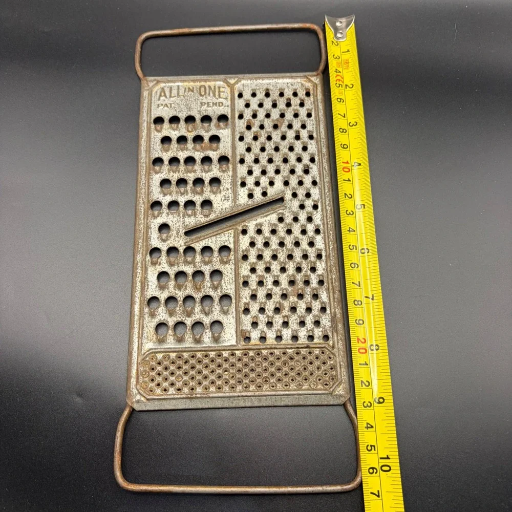 Vintage All-In-One Metal Cheese Grater Slicer Pat Pend Silver Tone Rustic Decor